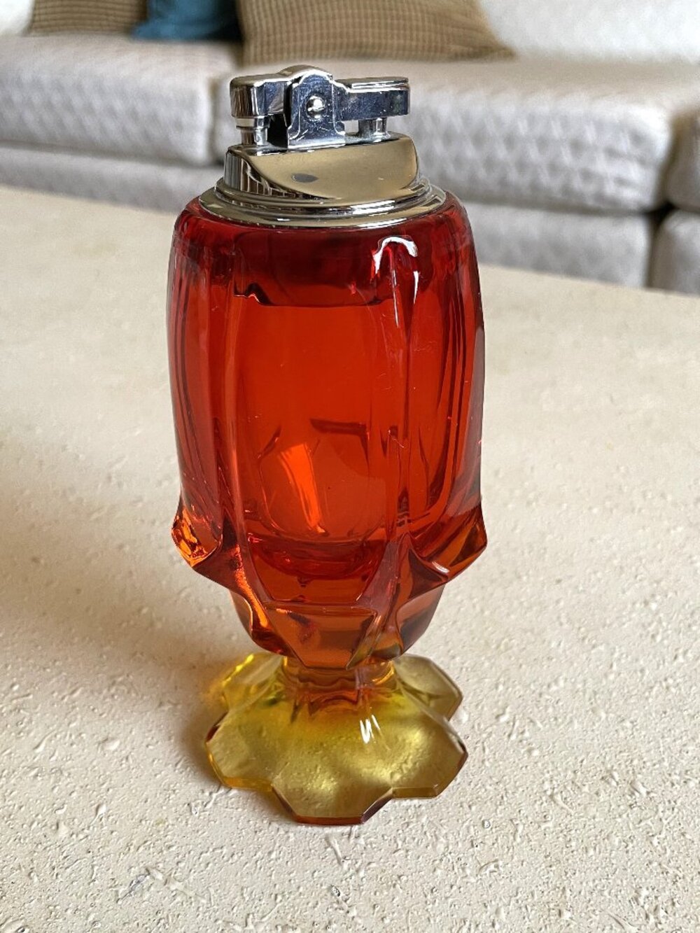 Vintage Amberina Glass Table Top Cigarette Lighter Fenton Valencia Orange